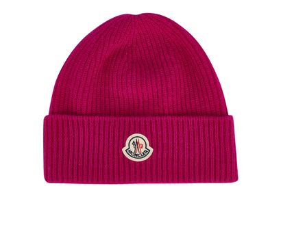 Moncler Logo Beanie, &pound;70, Accessories, Pink, Cashmere/Wool, Front view